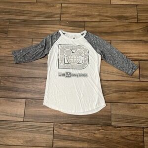 Disney Parks Walt Disney World‎ Raglan Shirt Womens Small Gray White 3/4 Sleeve